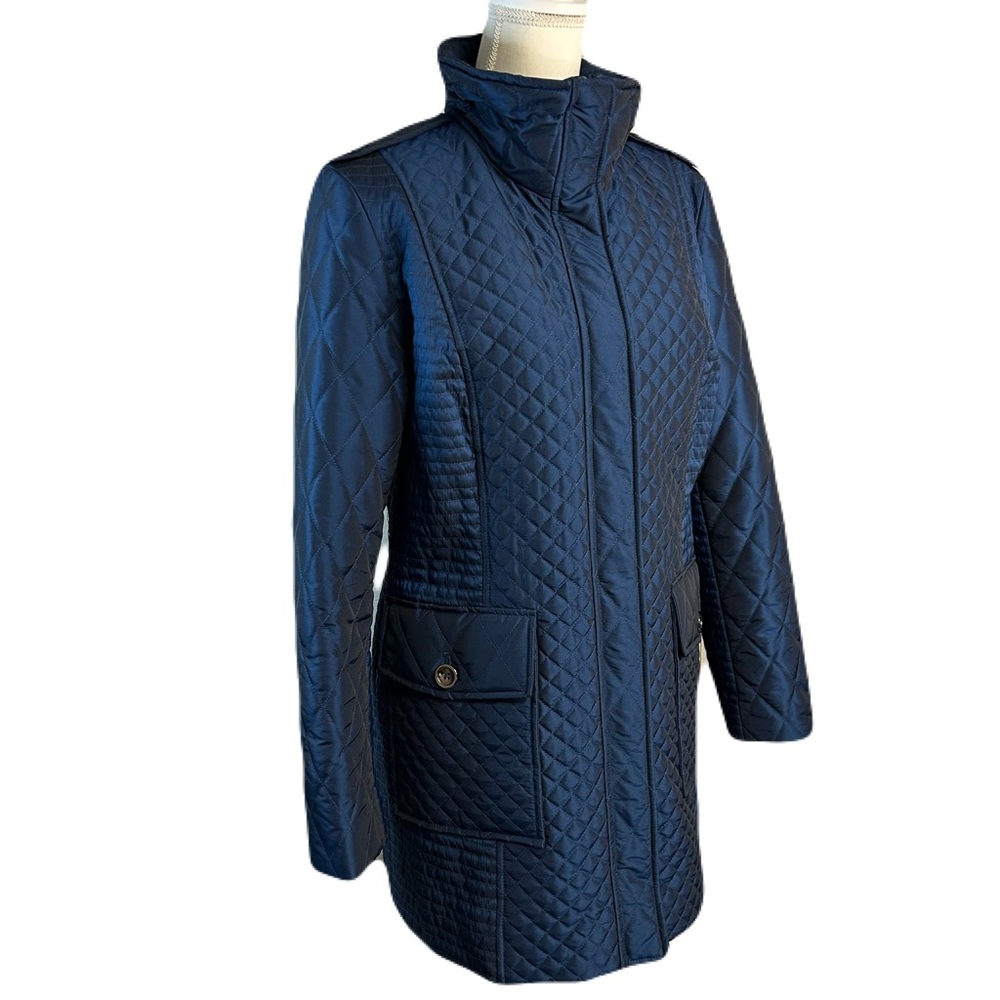 Covington Womens Quilted Coat Size L Full Zip Metallic Blue Pockets Iridescent